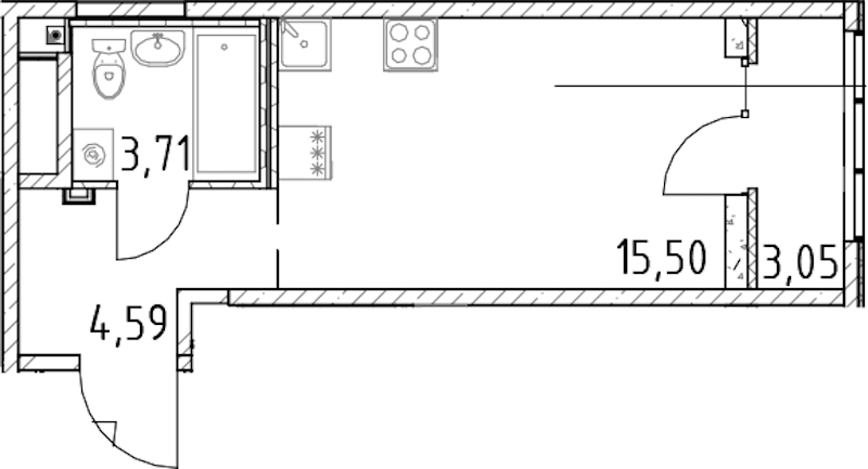 Квартира студия 23.8 м², 18/23 эт., ЖК «Город Первых»